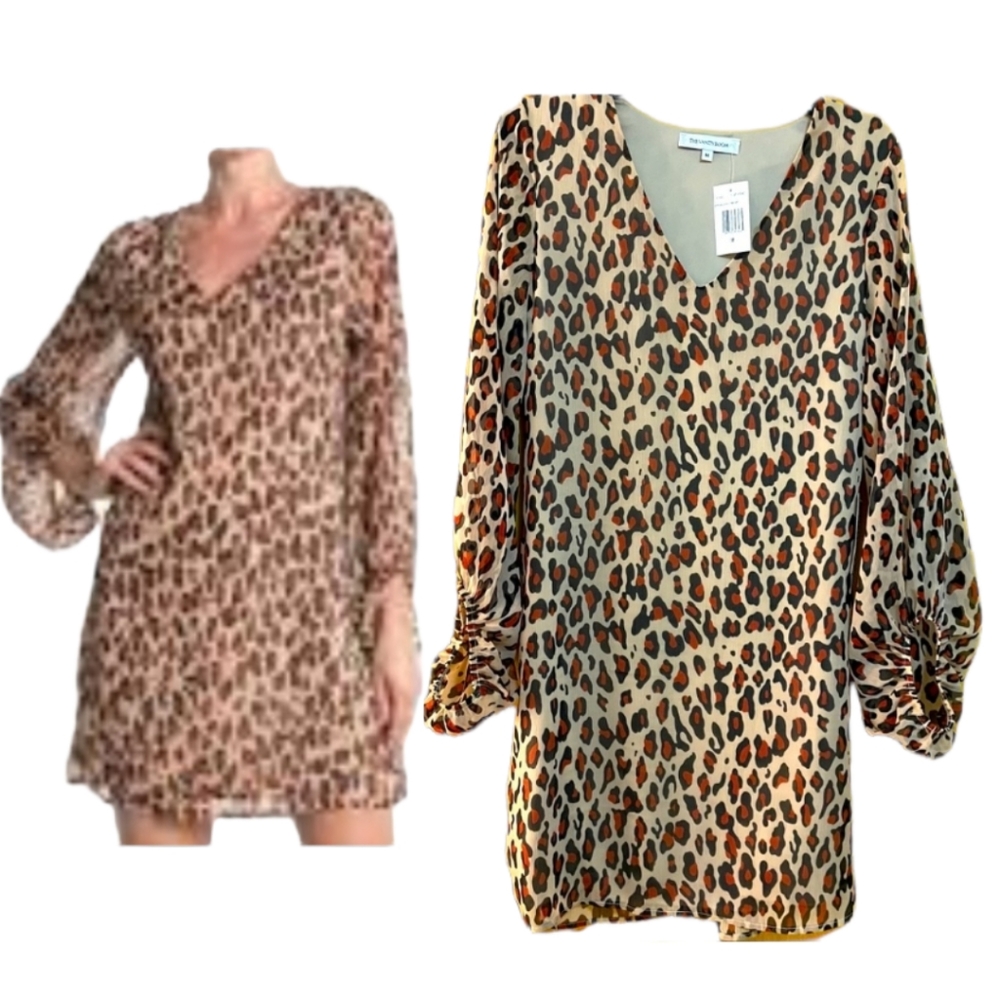 New! Nordstrom Leopard Print Balloon Sleeve Slip Dress NWT